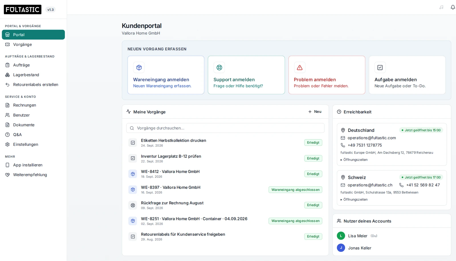 Customer portal of the fultastic app